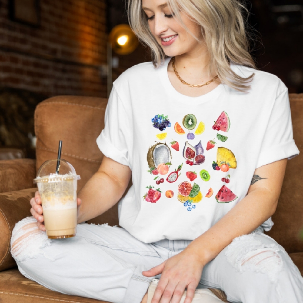 Fruit Shirt, Fruit Print Shirt, Fruit Watercolor Shirt, Lemon Strawberry Shirt